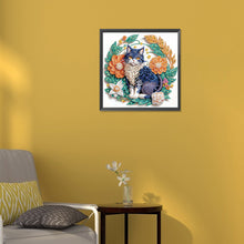 Load image into Gallery viewer, Diamond Painting - Partial Special Shaped - paper flower black and blue cat (30*30CM)
