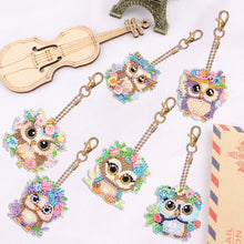 Load image into Gallery viewer, DIY Diamond Art Key Rings Double Sided 6pcs Owl Flower for Kids Adult Home Party
