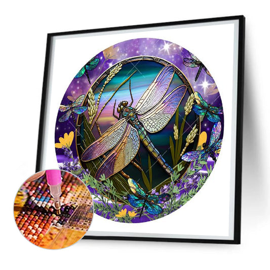 Diamond Painting - Full Round - medal glass art dragonfly (30*30CM)