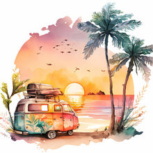 Load image into Gallery viewer, Diamond Painting - Full Round - Coconut Grove Seaside Campervan (30*30CM)