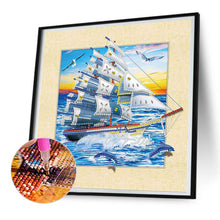 Load image into Gallery viewer, Diamond Painting - Partial Special Shaped - 3D three-dimensional painting dolphin sailing boat (30*30CM)