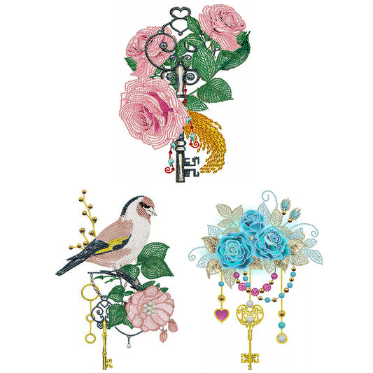 Diamond Painting - Partial Special Shaped - Flower and Key Pendant (30*40CM)