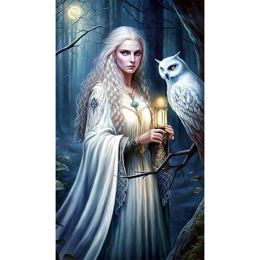 AB Diamond Painting - Full Round - woman with owl (40*70CM)