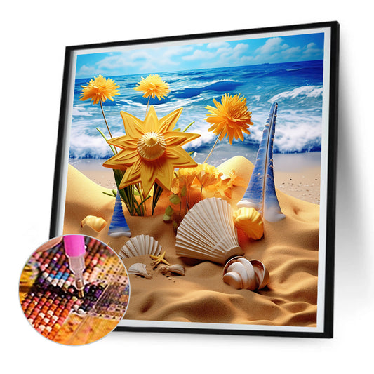 Diamond Painting - Full Round - sunflower beach (30*30CM)