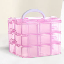 Load image into Gallery viewer, 3-Tier Container Case 18 Grids for Craft Storage and Organization (Pink)