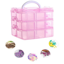Load image into Gallery viewer, 3-Tier Container Case 18 Grids for Craft Storage and Organization (Pink)
