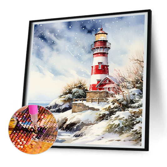 Diamond Painting - Full Round -Christmas winter snowflake lighthouse (30*30CM)