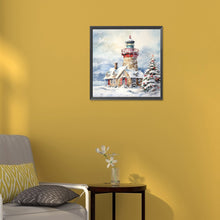 Load image into Gallery viewer, Diamond Painting - Full Round -Christmas winter snowflake lighthouse (30*30CM)