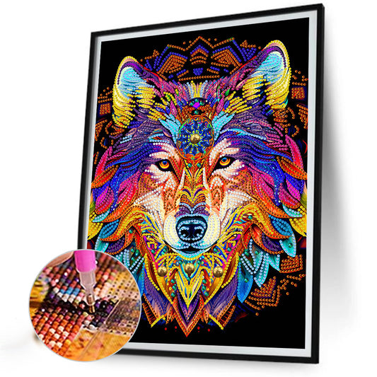 Diamond Painting - Partial Special Shaped -mandala wolf (30*40CM)