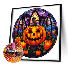 Load image into Gallery viewer, Diamond Painting - Full Round -Halloween Pumpkin Skeleton Haunted House Glass Art (30*30CM)