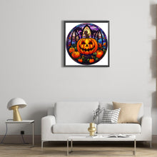 Load image into Gallery viewer, Diamond Painting - Full Round -Halloween Pumpkin Skeleton Haunted House Glass Art (30*30CM)