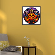 Load image into Gallery viewer, Diamond Painting - Full Round -Halloween Pumpkin Skeleton Haunted House Glass Art (30*30CM)