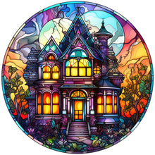 Load image into Gallery viewer, Diamond Painting - Full Round -Halloween Pumpkin Skeleton Haunted House Glass Art (30*30CM)