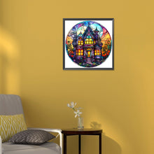 Load image into Gallery viewer, Diamond Painting - Full Round -Halloween Pumpkin Skeleton Haunted House Glass Art (30*30CM)