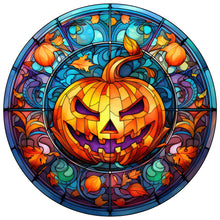 Load image into Gallery viewer, Diamond Painting - Full Round -Halloween Pumpkin Skeleton Haunted House Glass Art (30*30CM)