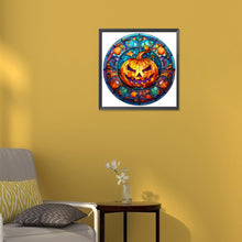 Load image into Gallery viewer, Diamond Painting - Full Round -Halloween Pumpkin Skeleton Haunted House Glass Art (30*30CM)