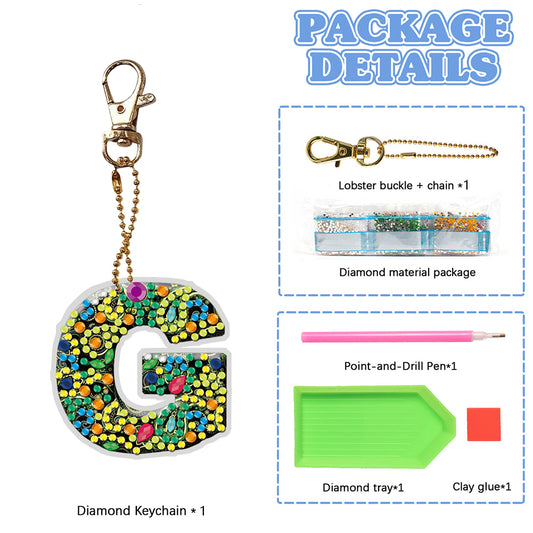 DIY Pocket Mirror Handmade Gem Keychains Letters Lady Bag Pendant (G)