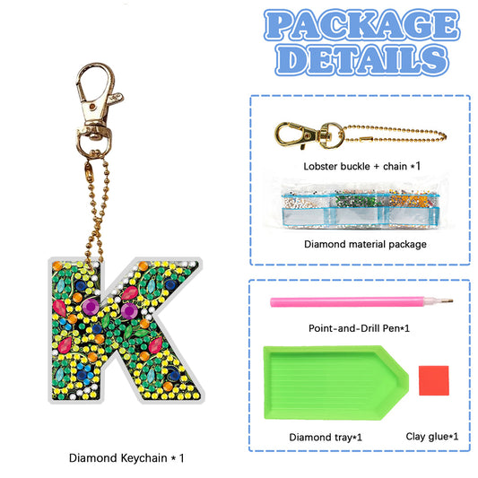 DIY Pocket Mirror Handmade Gem Keychains Letters Lady Bag Pendant (K)