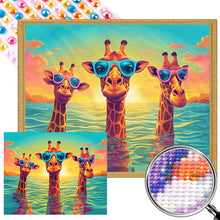 Load image into Gallery viewer, AB Diamond Painting - Full Round -Three swimming giraffes (50*40CM)
