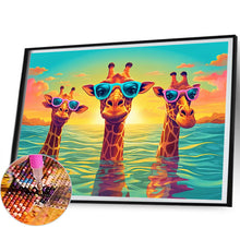 Load image into Gallery viewer, AB Diamond Painting - Full Round -Three swimming giraffes (50*40CM)