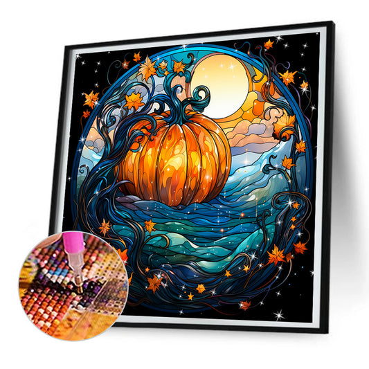 Diamond Painting - Full Round - Halloween funny pumpkin glass painting (30*30CM)