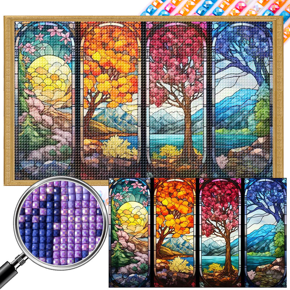 AB Diamond Painting - Full Square - Four seasons of spring, summer, autumn and winter (65*40CM)