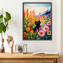 Load image into Gallery viewer, Diamond Painting - Full Round - black cat and flower (30*40CM)

