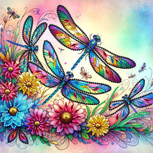 Load image into Gallery viewer, Diamond Painting - Partial Special Shaped - Flowers dragonfly (30*30CM)
