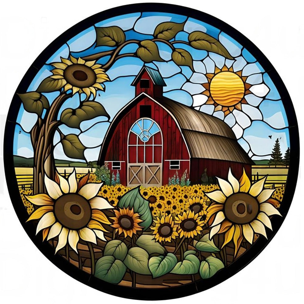 Diamond Painting - Full Round - round sign sunflower house (30*30CM)