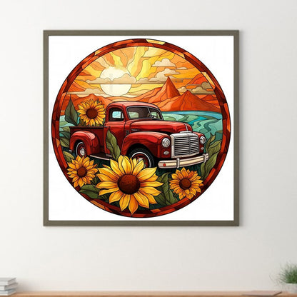 Diamond Painting - Full Round - Round brand sunflower classic car (30*30CM)