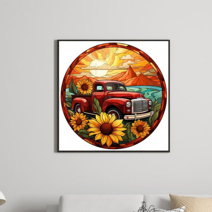 Diamond Painting - Full Round - Round brand sunflower classic car (30*30CM)