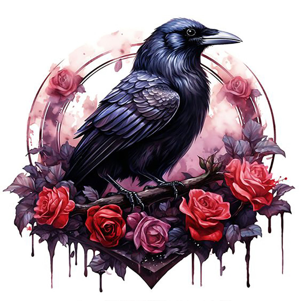 Diamond Painting - Full Round - Rose and Mysterious Crow (30*30CM)