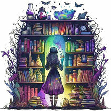 Load image into Gallery viewer, Diamond Painting - Full Round - Magical witch in front of bookshelf (30*30CM)
