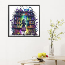 Load image into Gallery viewer, Diamond Painting - Full Round - Magical witch in front of bookshelf (30*30CM)
