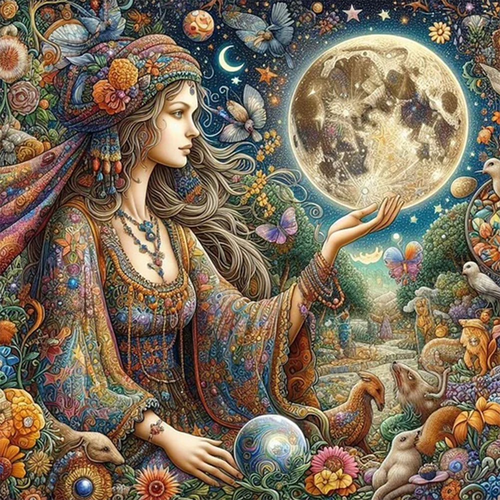 Diamond Painting - Full Round - Strange girl and the moon (50*50CM)