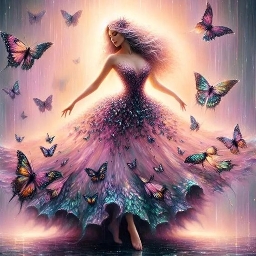 Diamond Painting - Full Round - Girl with butterfly skirt (30*30CM)