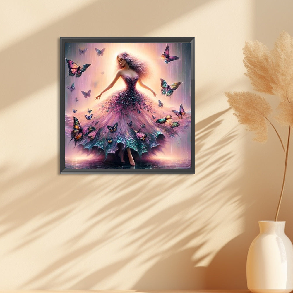 Diamond Painting - Full Round - Girl with butterfly skirt (30*30CM)
