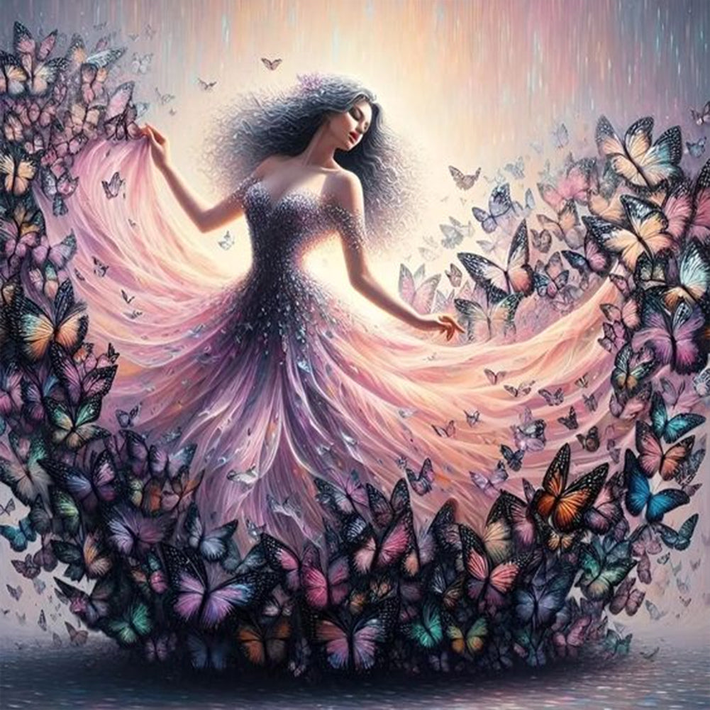 Diamond Painting - Full Round - Girl with butterfly skirt (30*30CM)