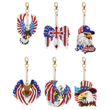 Load image into Gallery viewer, 6Pcs Double Sided Independence Day Eagle Diamond Painting Keychain Pendant
