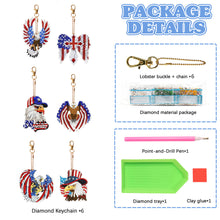 Load image into Gallery viewer, 6Pcs Double Sided Independence Day Eagle Diamond Painting Keychain Pendant
