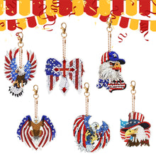 Load image into Gallery viewer, 6Pcs Double Sided Independence Day Eagle Diamond Painting Keychain Pendant
