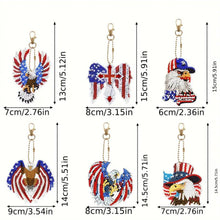 Load image into Gallery viewer, 6Pcs Double Sided Independence Day Eagle Diamond Painting Keychain Pendant
