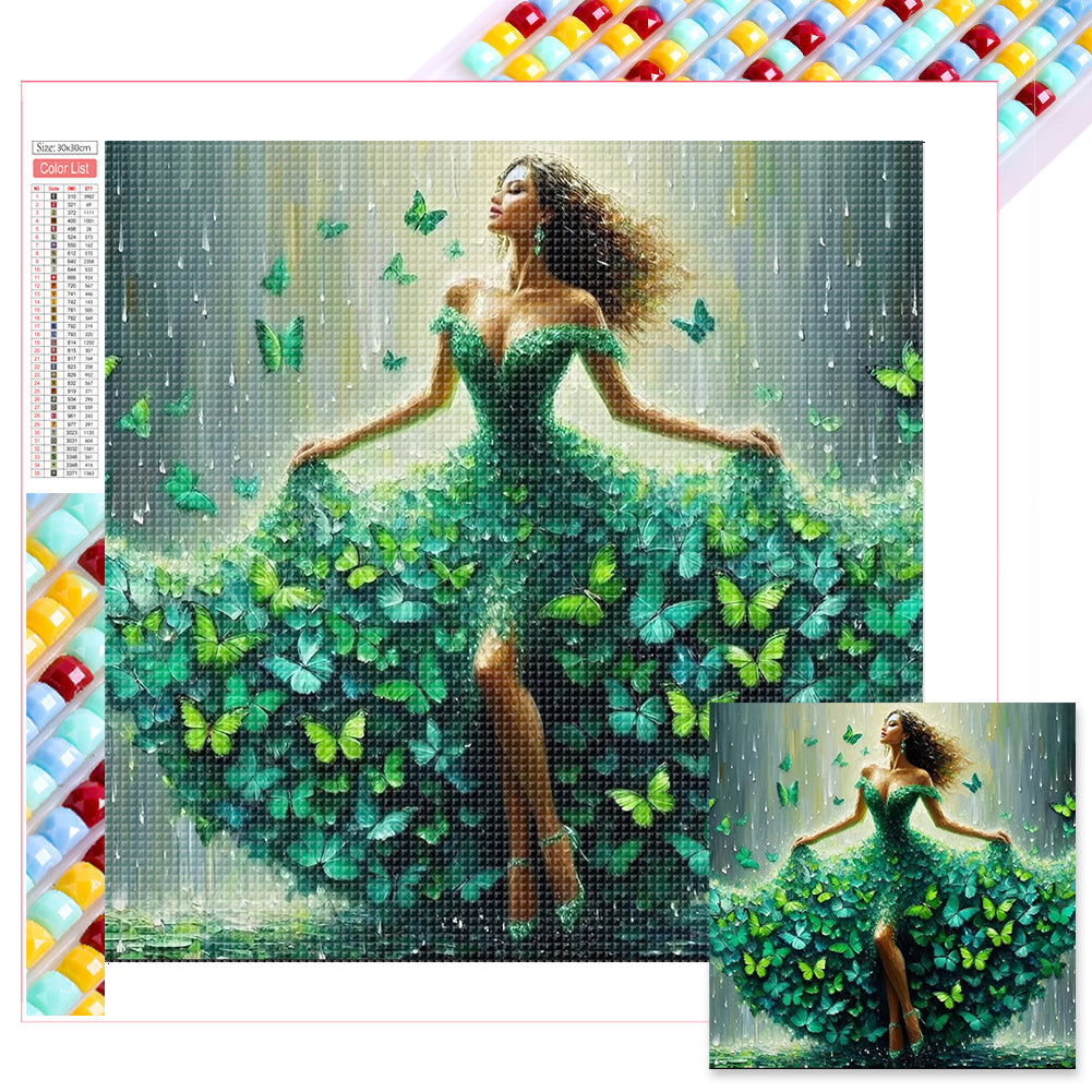 Diamond Painting - Full Square - green butterfly dance (30*30CM)