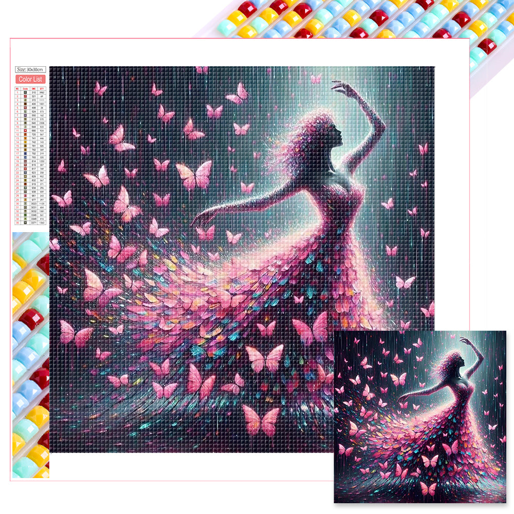 Diamond Painting - Full Square - pink butterfly dance (30*30CM)