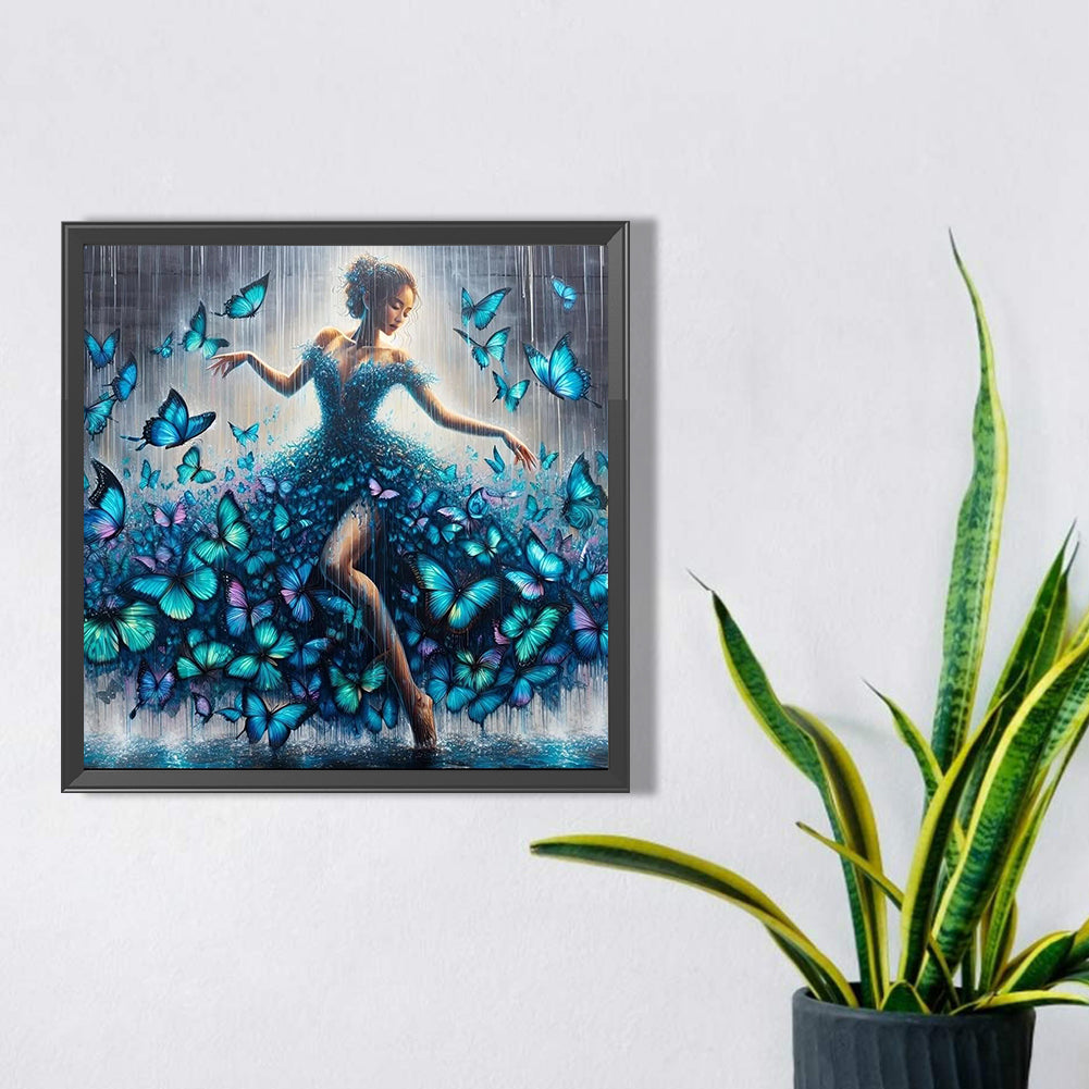 Diamond Painting - Full Square - blue butterfly dancing (30*30CM)
