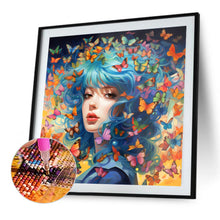 Load image into Gallery viewer, AB Diamond Painting - Full Round - Butterfly and blue-haired beauty (40*40CM)

