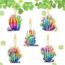 Load image into Gallery viewer, 5 Pcs Double Side Cacti Diamond Art Keyring for Birthday Crafting Party Decor
