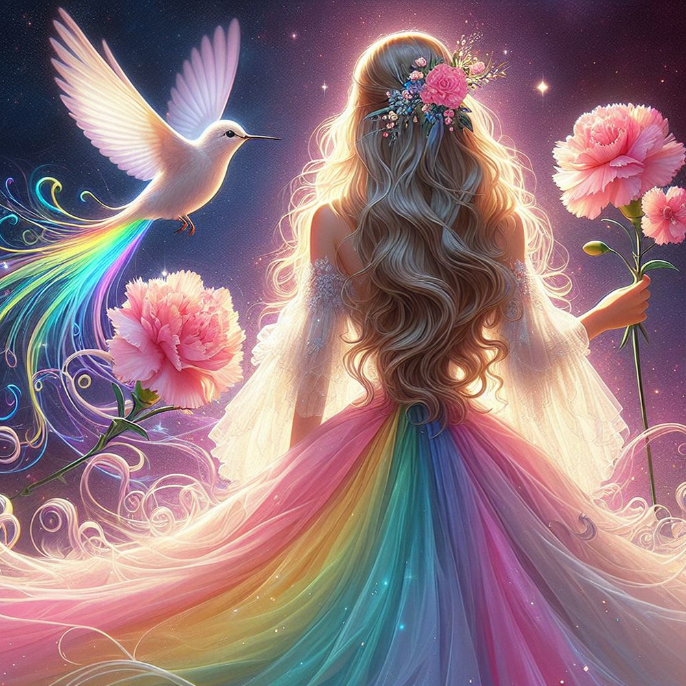 Diamond Painting - Full Round - hummingbird girl (30*30CM)