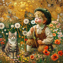 Load image into Gallery viewer, Diamond Painting - Full Round - child and kitten and dandelion (30*30CM)
