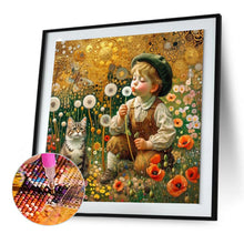 Load image into Gallery viewer, Diamond Painting - Full Round - child and kitten and dandelion (30*30CM)
